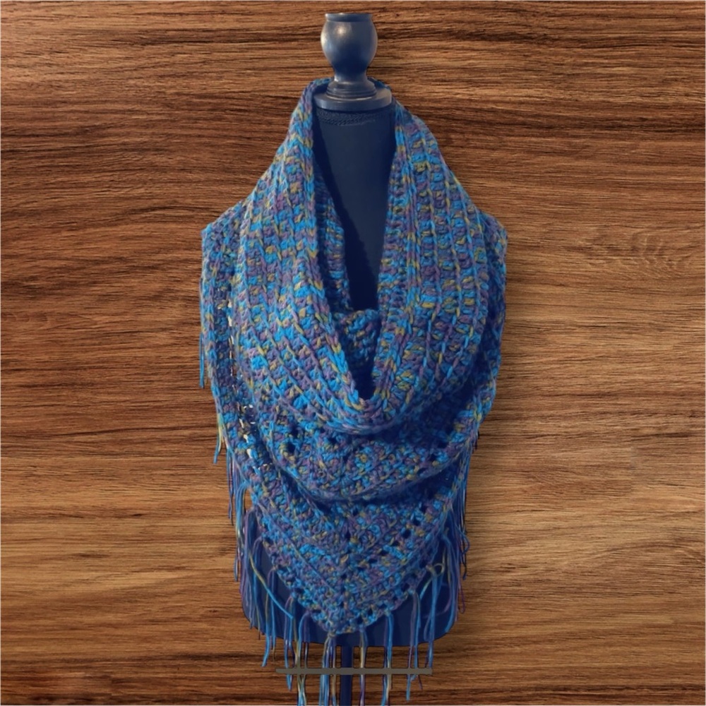Blue Knitted Women's Shawl